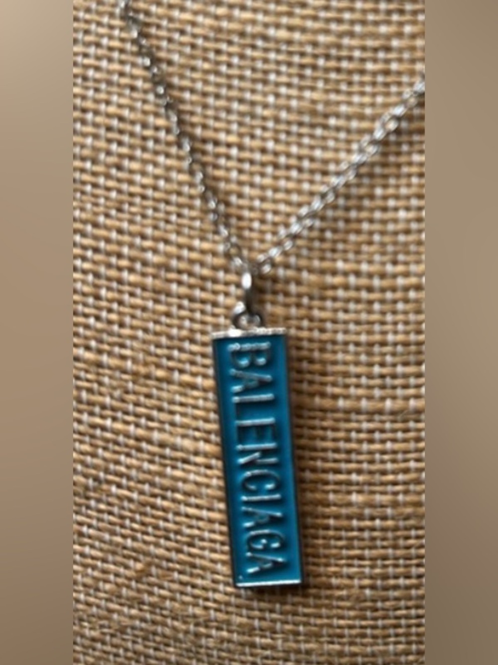 Silver Chain Necklace with Teal Logo Bar